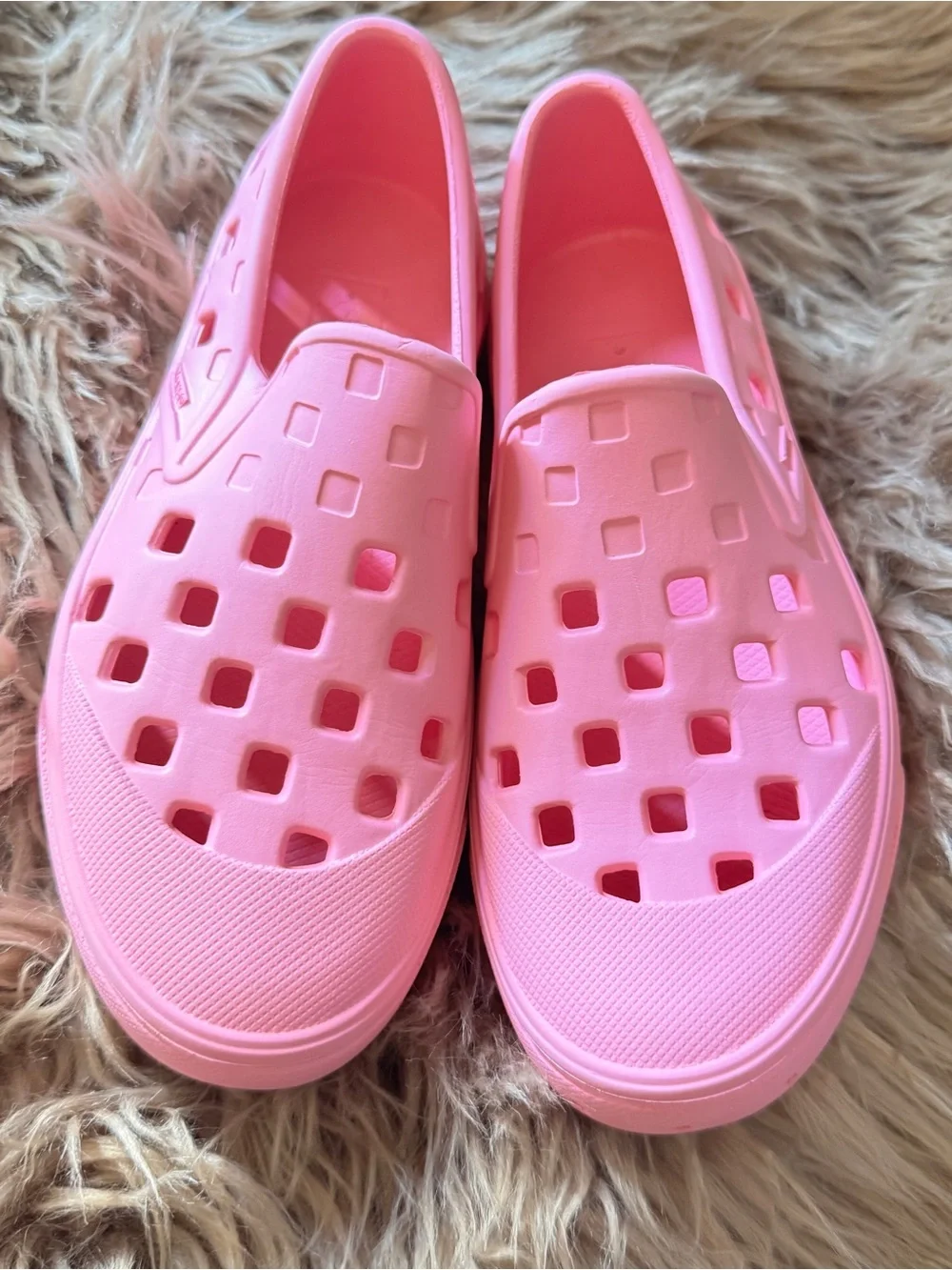 VANS Trk Youth Girls Slip-On Shoes Pink- Youth Kids Size 3 - checkerboard cutout
